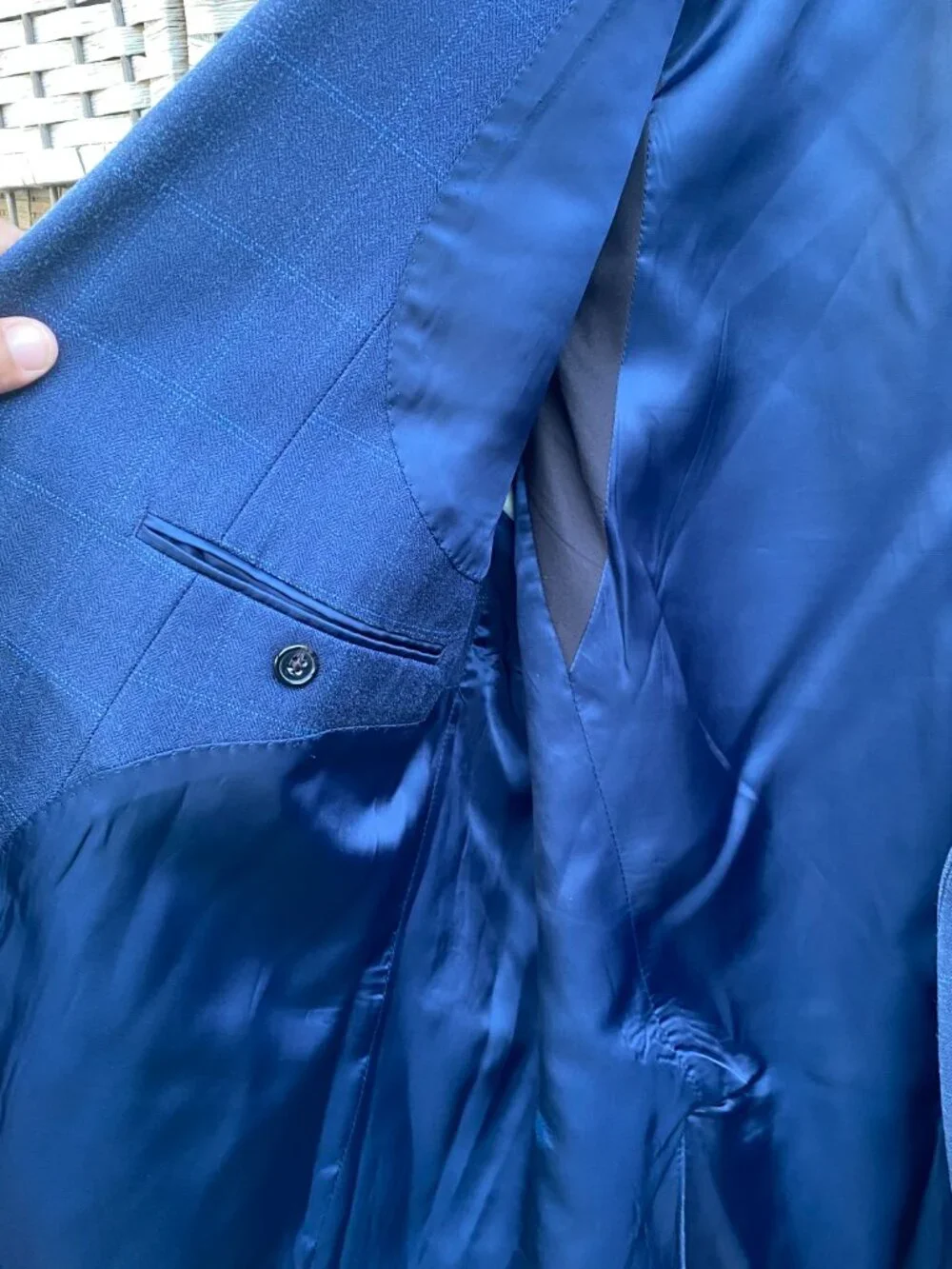 Lauren Ralph Lauren Blue Blazer Sport Coat Windowpane Plaid Silk Wool 48R